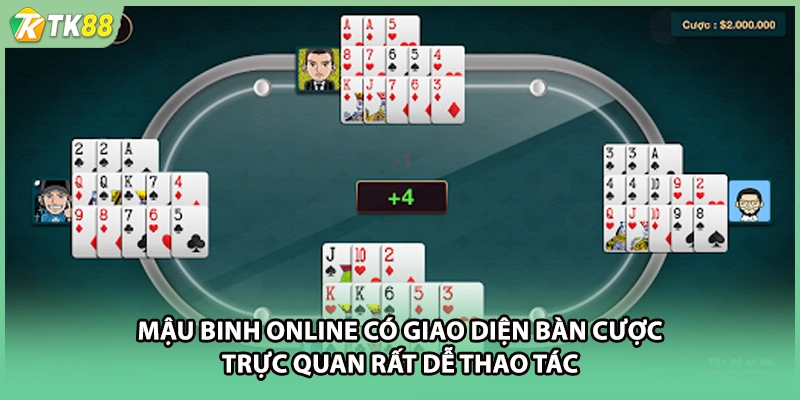 Mậu binh online có giao diện bàn cược trực quan rất dễ thao tác